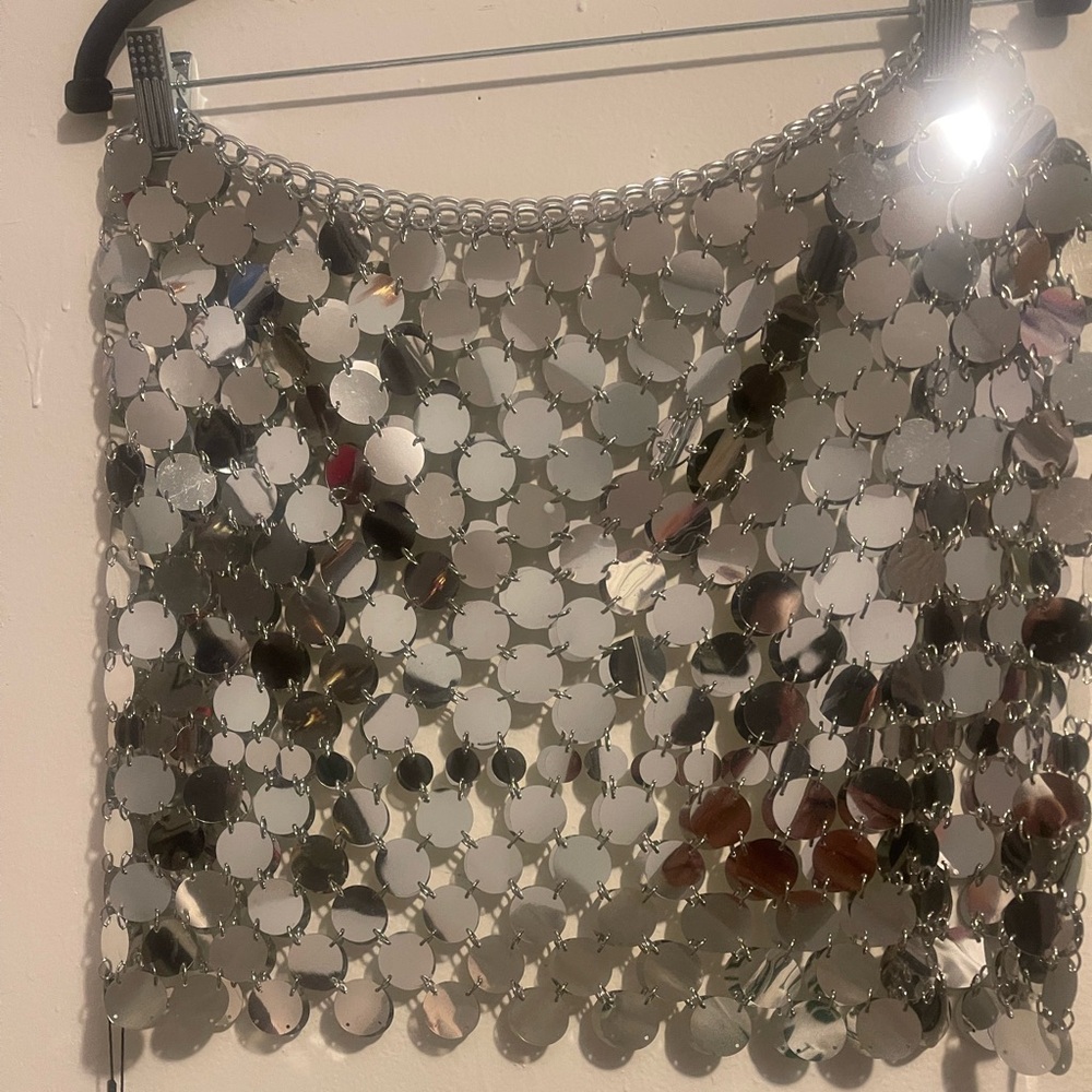 Silver Sequin Chainmail Mini Skirt